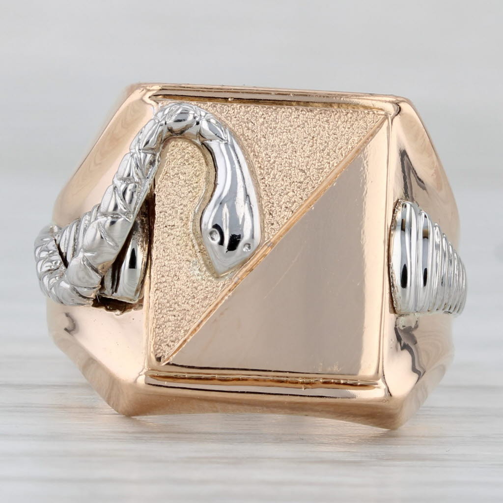 Gray Snake Signet Ring 18k Yellow White Gold Size 9.75 Engravable