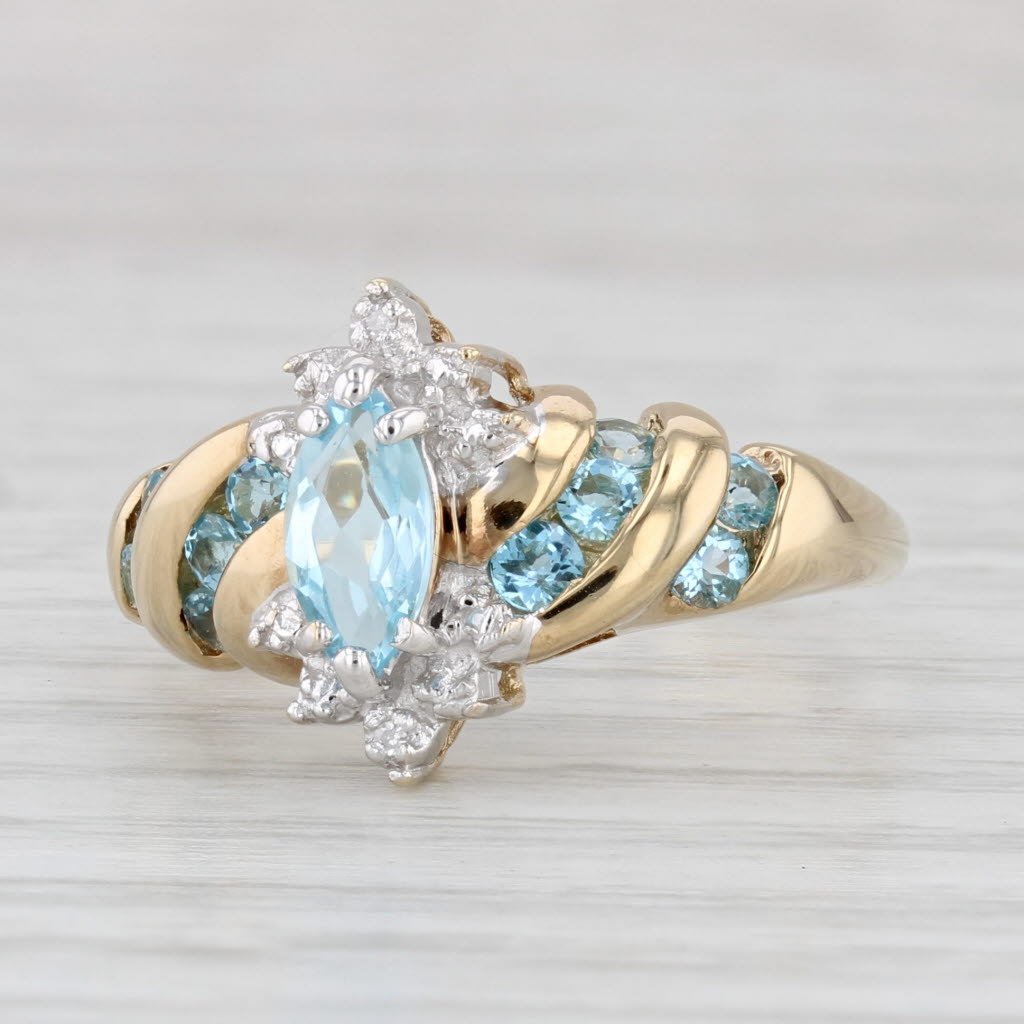 Light Gray 1.26ctw Marquise Blue Topaz Diamond Ring 10k Yellow Gold Size 8.75