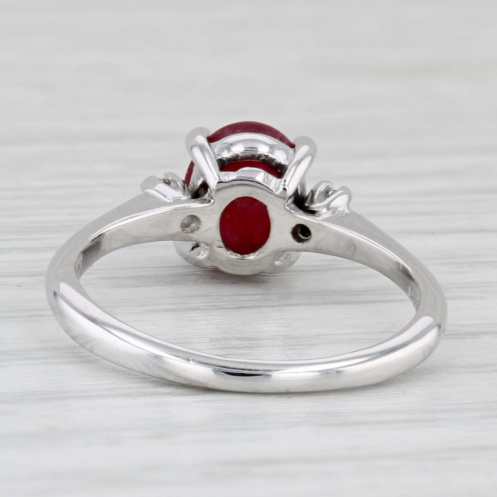 Light Gray Vintage Ruby Cabochon Diamond Ring 14k White Gold Size 6.25