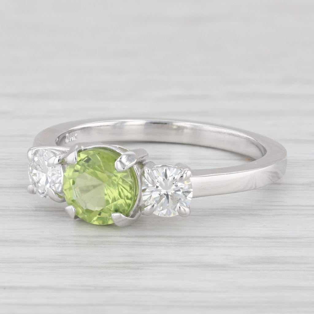 Light Gray New Round 3-Stone Peridot Diamond Ring 14k White Gold Size 6.75