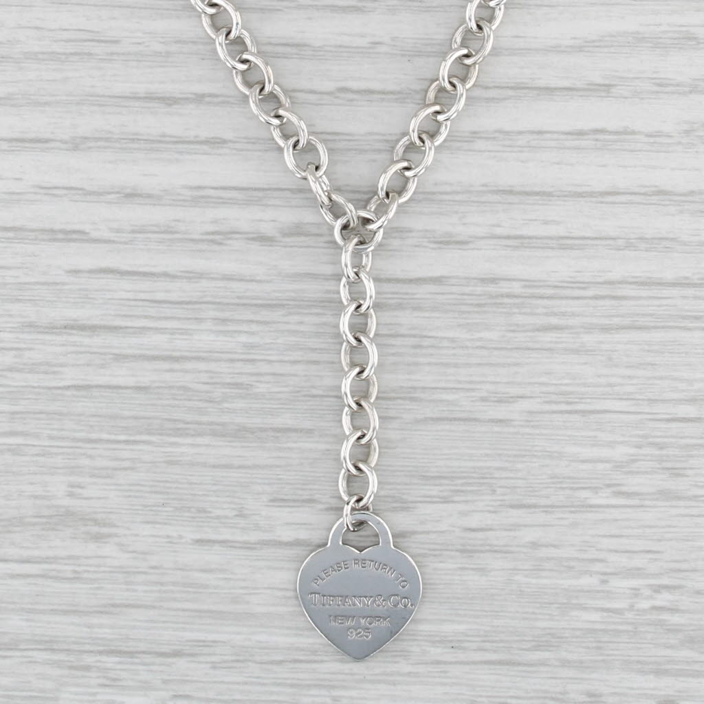 Return to Tiffany ID Heart Pendant Lariat Necklace Sterling Silver 16.5"