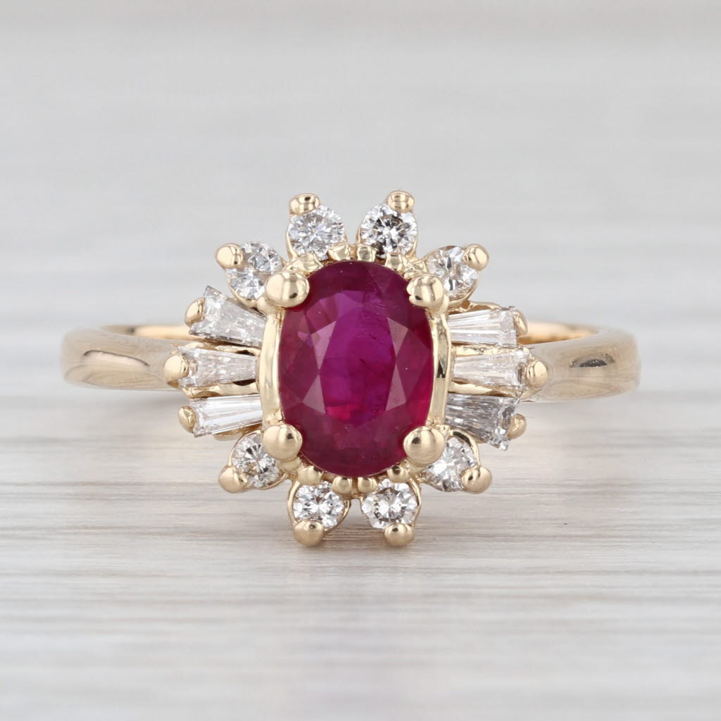 1.40ctw Ruby Diamond Halo Ring 14k Yellow Gold Size 6.75