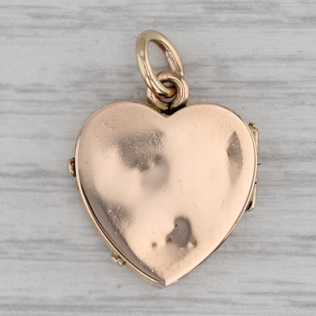 Gray Vintage Pearl Glass Heart Picture Locket Pendant 14k Yellow Gold Charm