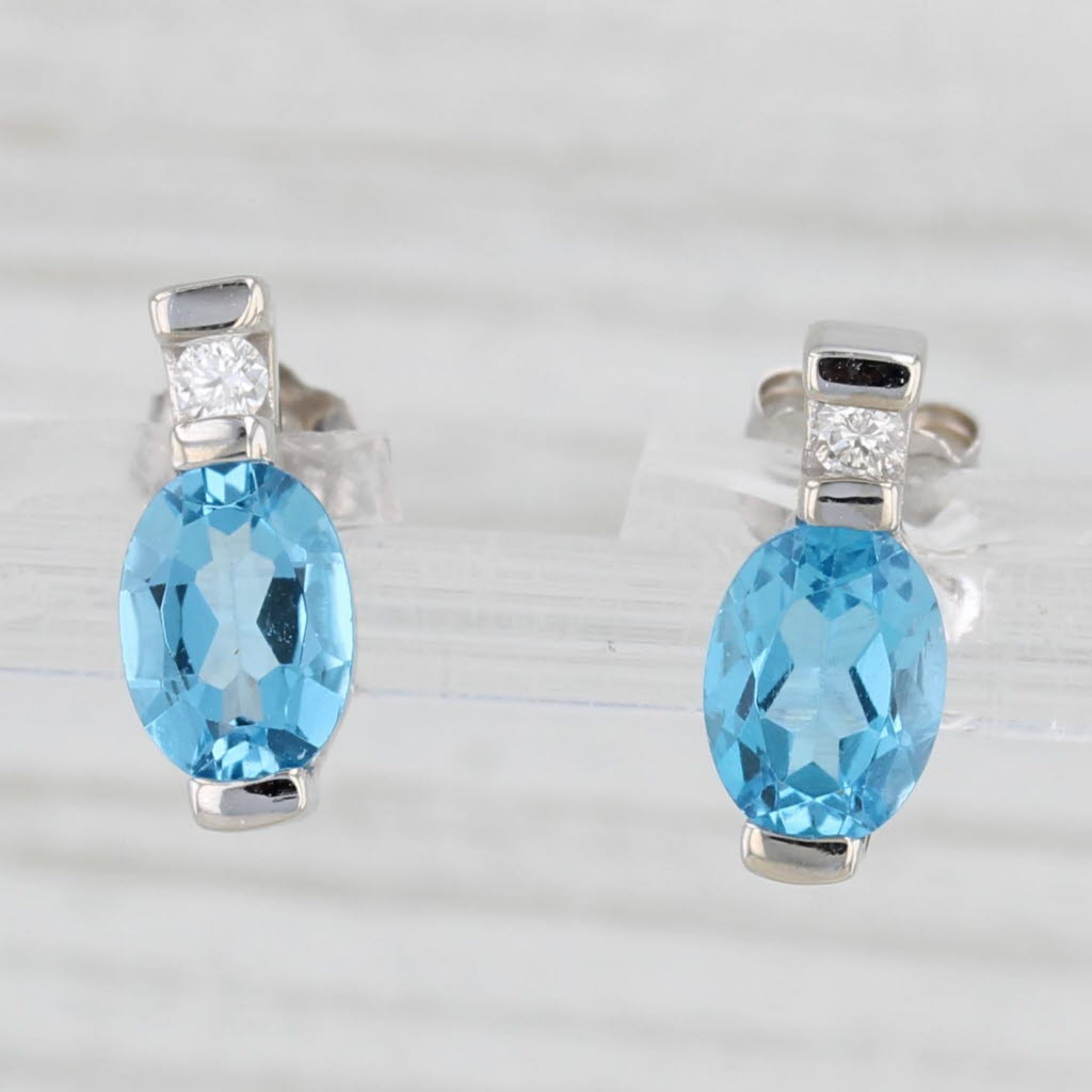 Light Gray 2.06ctw Oval Blue Topaz Diamond Stud Earrings 14k White Gold