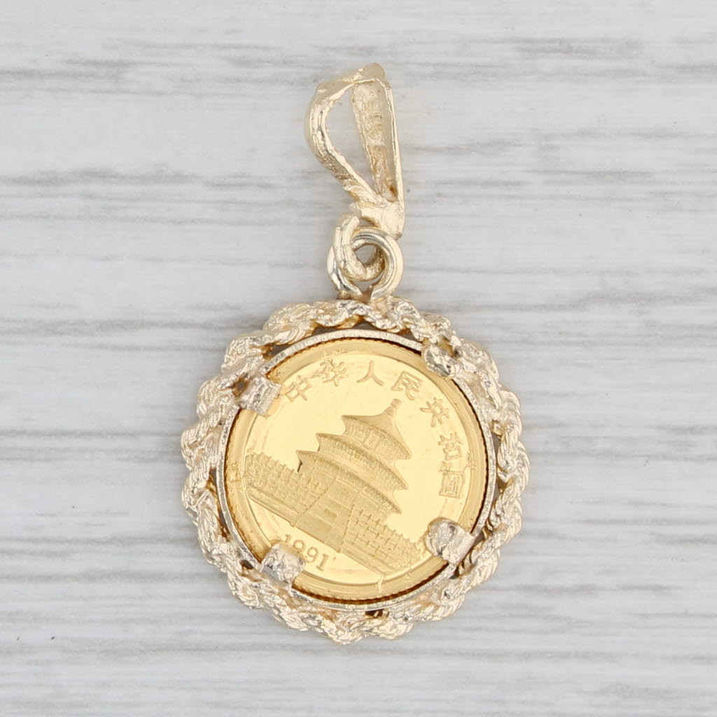 Light Gray 1991 Chinese Panda Coin Pendant 14k 24k Yellow Gold Pendant 1/20oz 5 Yuan