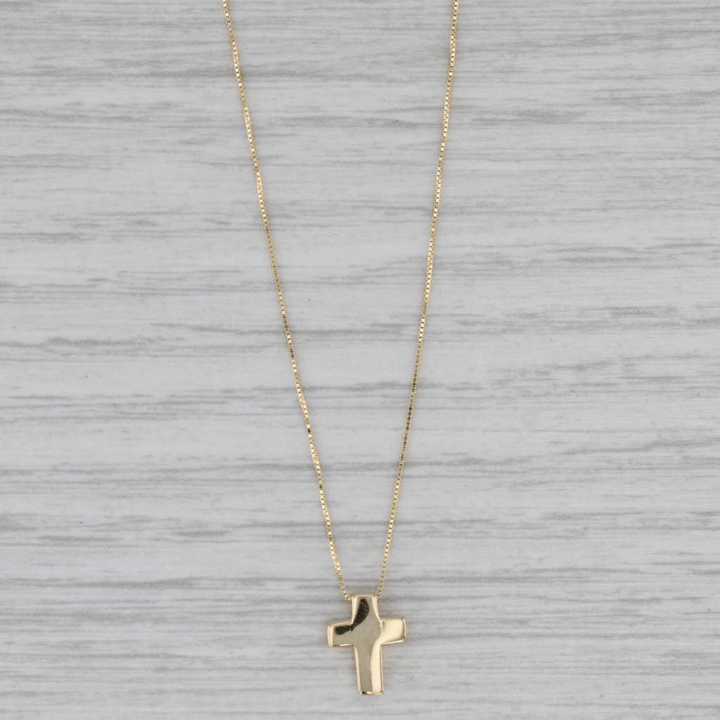 Gray New Small Cross Pendant Box Chain Necklace 16" 18" 14k Yellow Gold