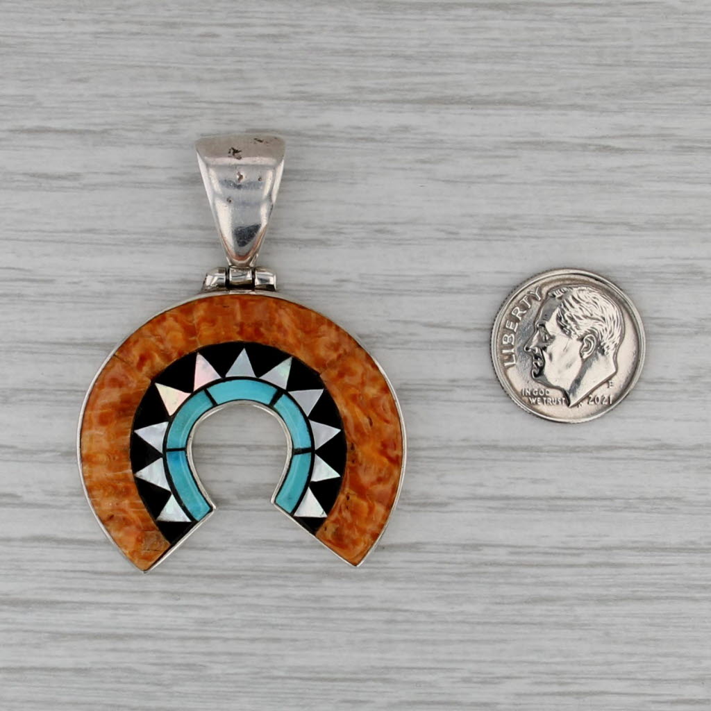 Vintage Navajo Mosaic Pendant Sterling Silver Native American Turquoise