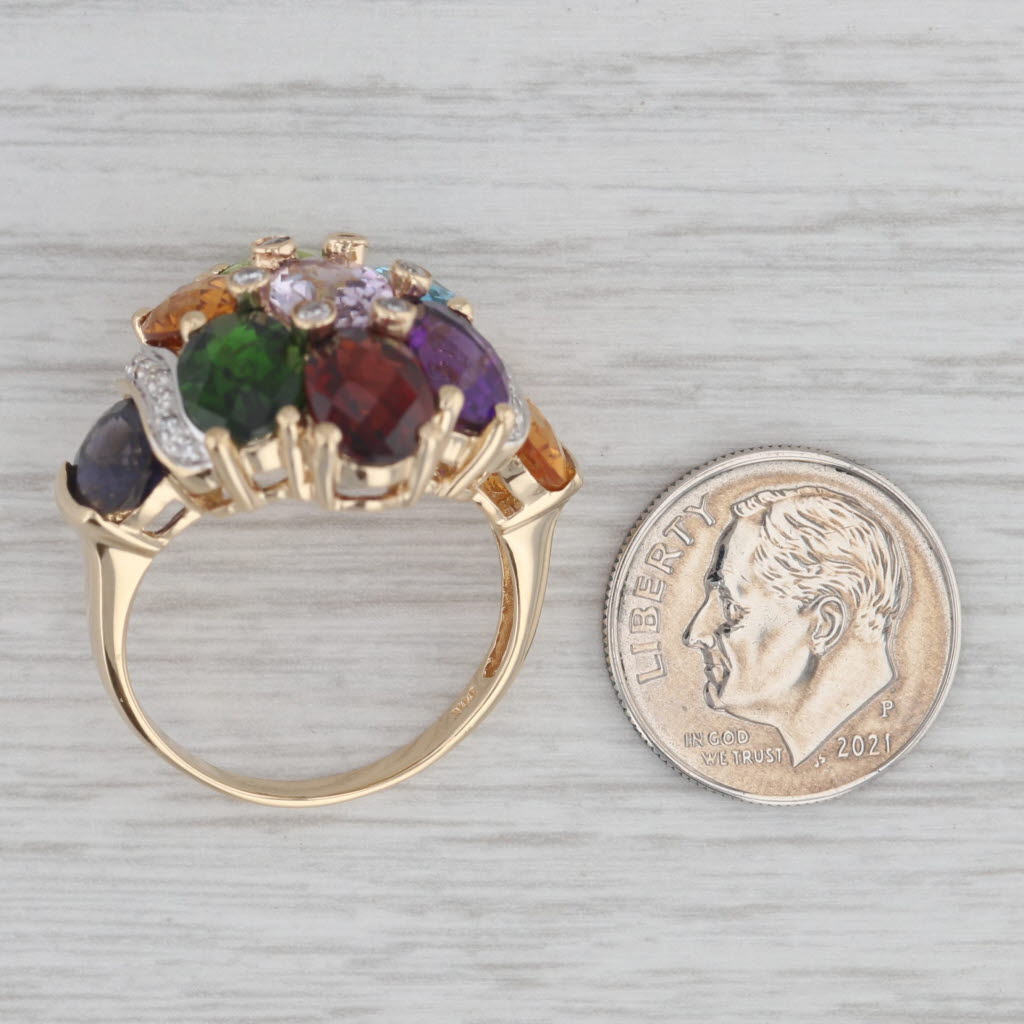 Gray 11.86ctw Gemstone Cluster Cocktail Ring 14k Gold Size 9.25 Garnet Peridot Topaz