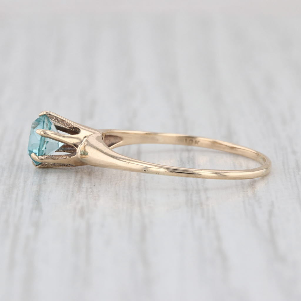 Vintage 1.35ct Round Solitaire Blue Zircon Ring 10k Yellow Gold Size 8.75