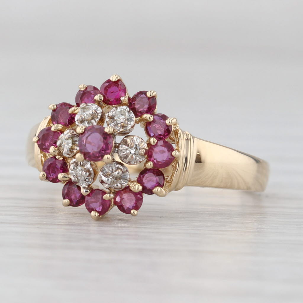 Light Gray 0.60ctw Ruby Diamond Halo Ring 14k Yellow Gold Size 7.5