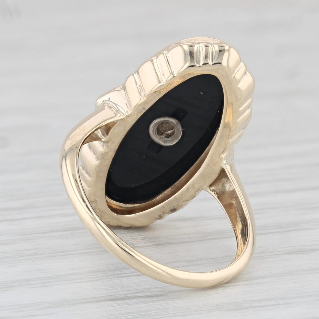 Light Gray Vintage Onyx Diamond Signet Ring 10k Yellow Gold Size 6