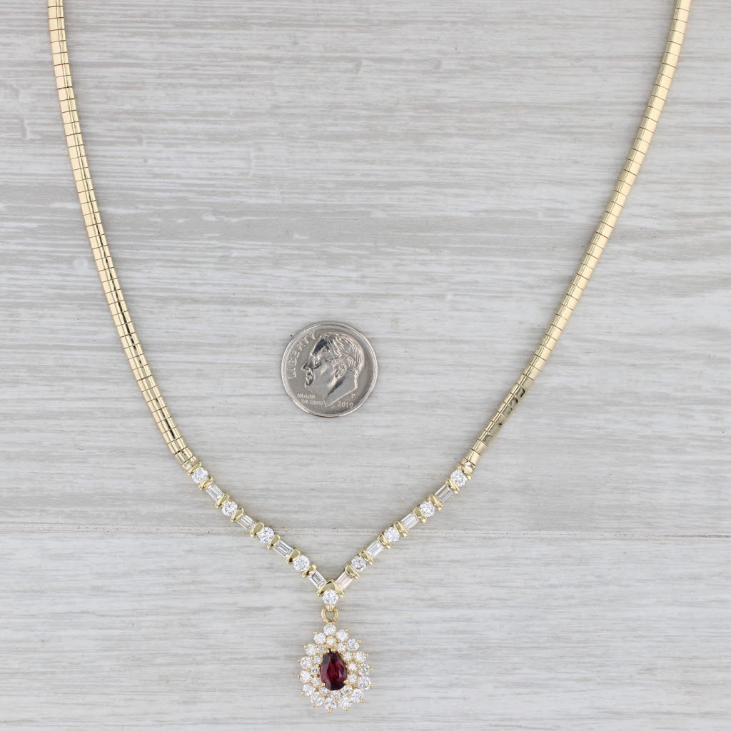 Gray 3.31ctw Ruby Diamond Halo Teardrop Pendant Necklace 14k Gold 17" Omega Chain