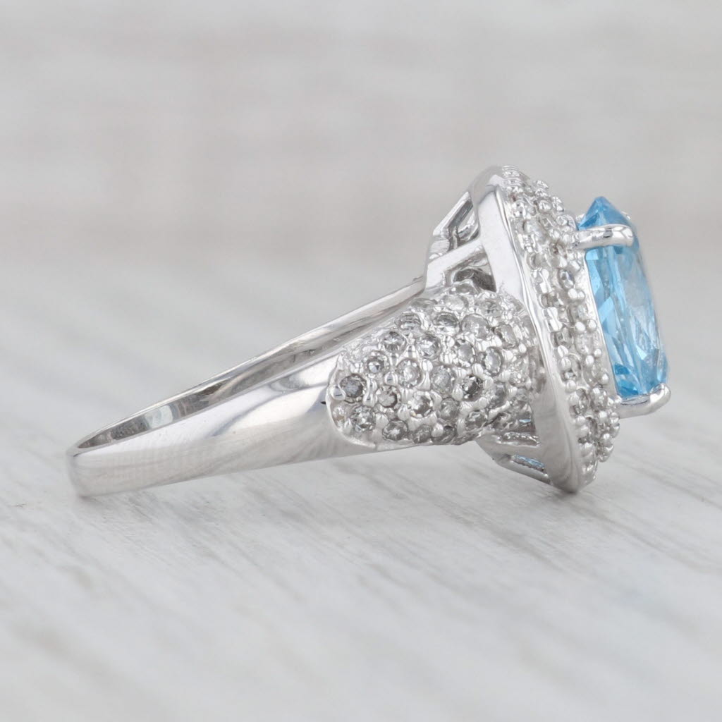 Gray 4.10ctw Blue Topaz Diamond Halo Ring 10k White Gold Size 7