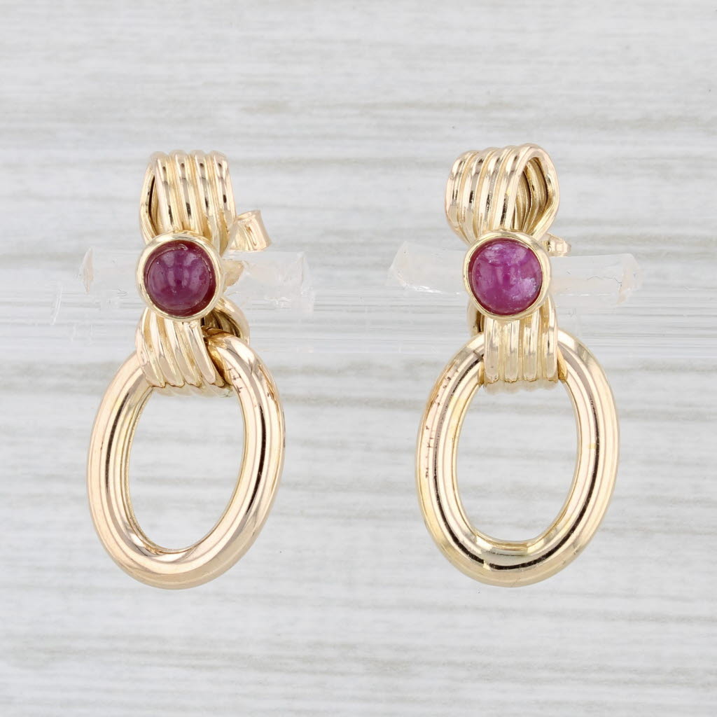 Light Gray Ruby Drop Earrings 14k Yellow Gold Pierced Dangle