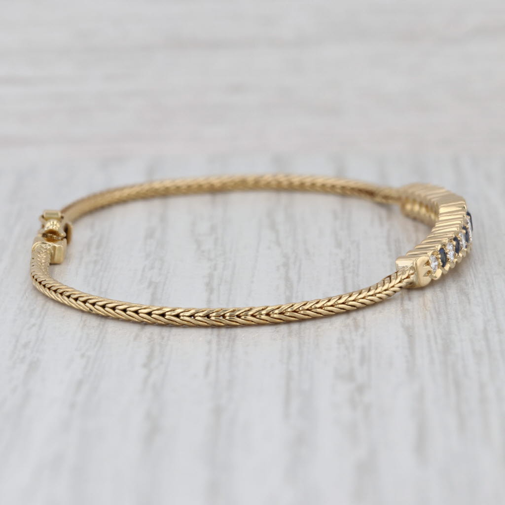 0.96ctw Blue Sapphire Diamond Bracelet 18k Yellow Gold Wheat Chain 6.75"