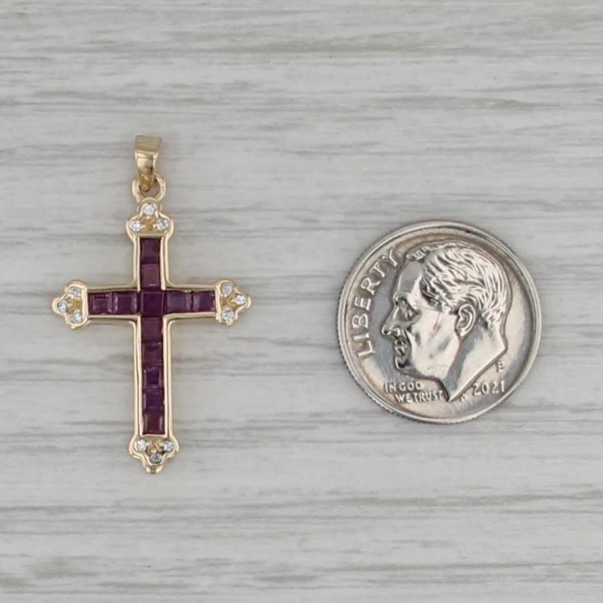 0.65ctw Pink Sapphire Diamond Cross Pendant 14k Yellow Gold
