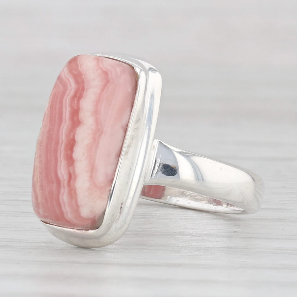 Light Gray Rhodochrosite Marbled Red Stone Ring Sterling Silver Size 7