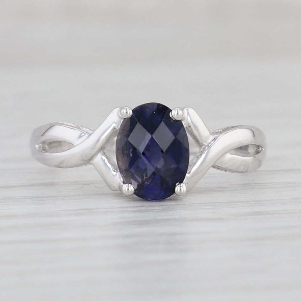 Light Gray 1.10ct Oval Iolite Solitaire Ring 10k White Gold Size 8.25