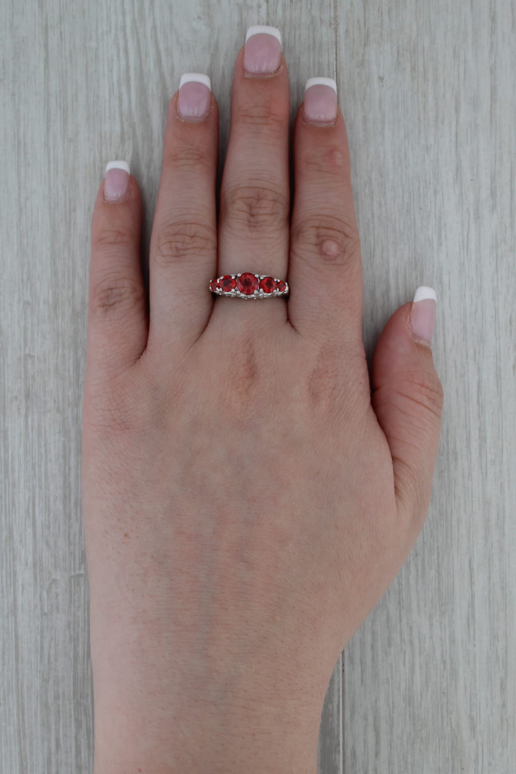 Vintage Style Lab Created Red Orange Sapphire Topaz Ring 14k White Gold Sz 8.25