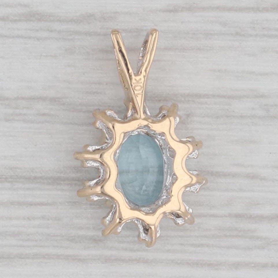 Gray 0.82ctw Blue Topaz Diamond Halo Pendant 10k Yellow Gold Small Drop