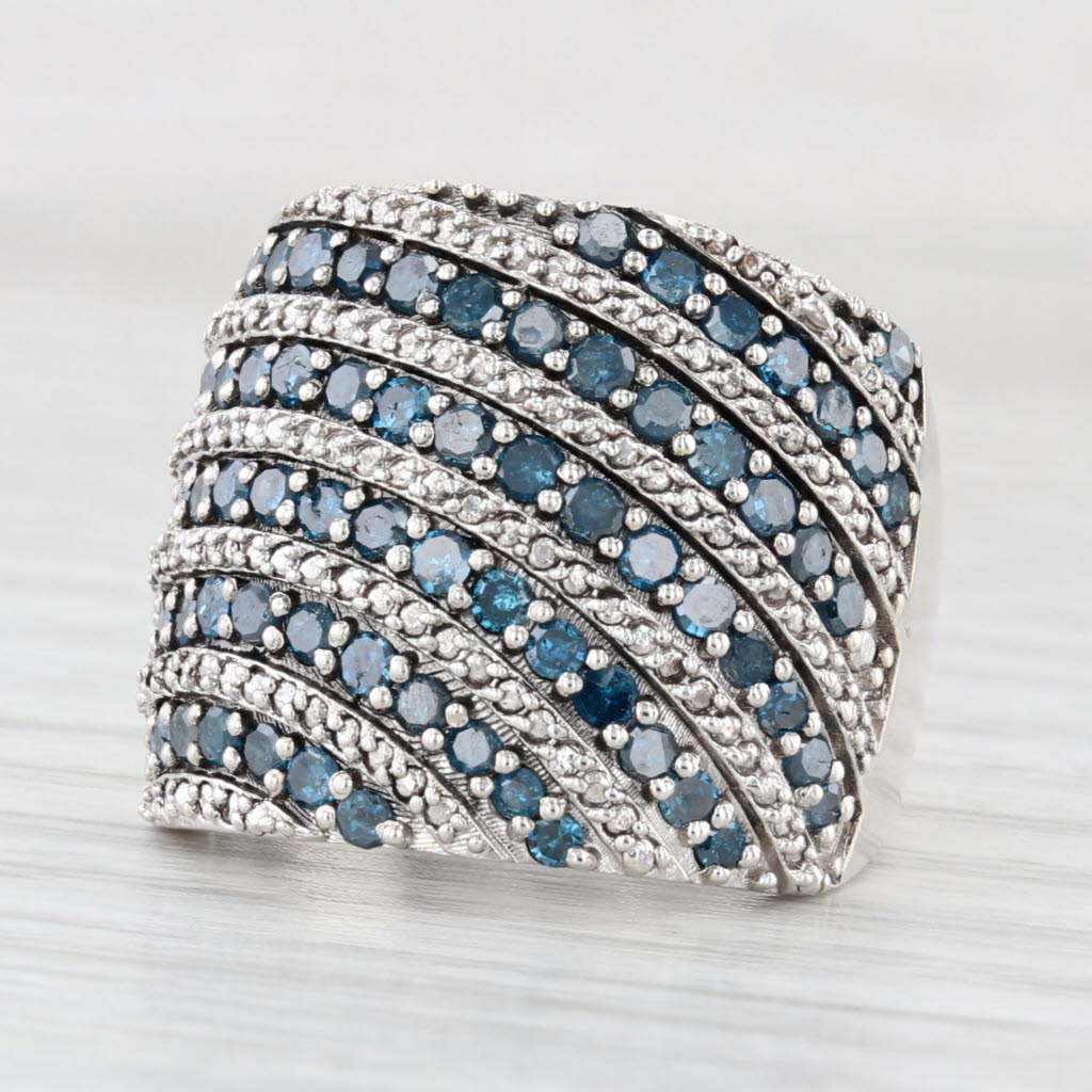 0.90ctw Blue Diamond Striped Ring Sterling Silver Size 6-6.25 Cocktail