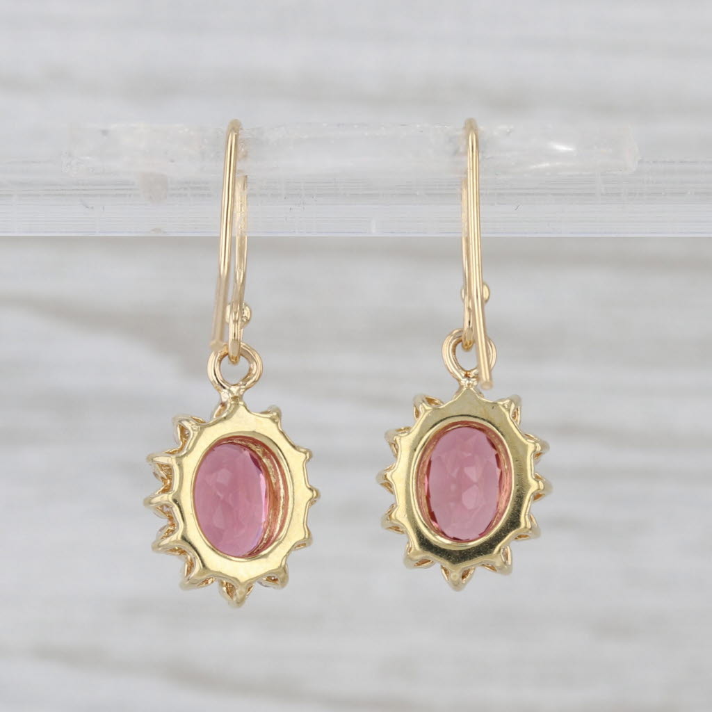 2.07ctw Pink Tourmaline Diamond Halo Dangle Earrings 18k Yellow Gold Hook Posts