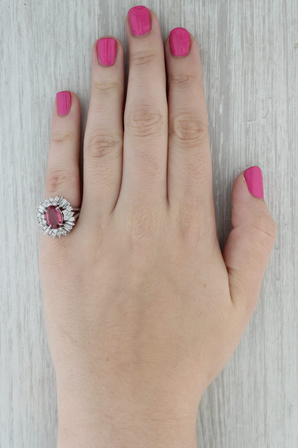 Dark Gray 3.04ctw Pink Tourmaline Diamond Halo Ring 14k White Gold Size 7.25 Cocktail