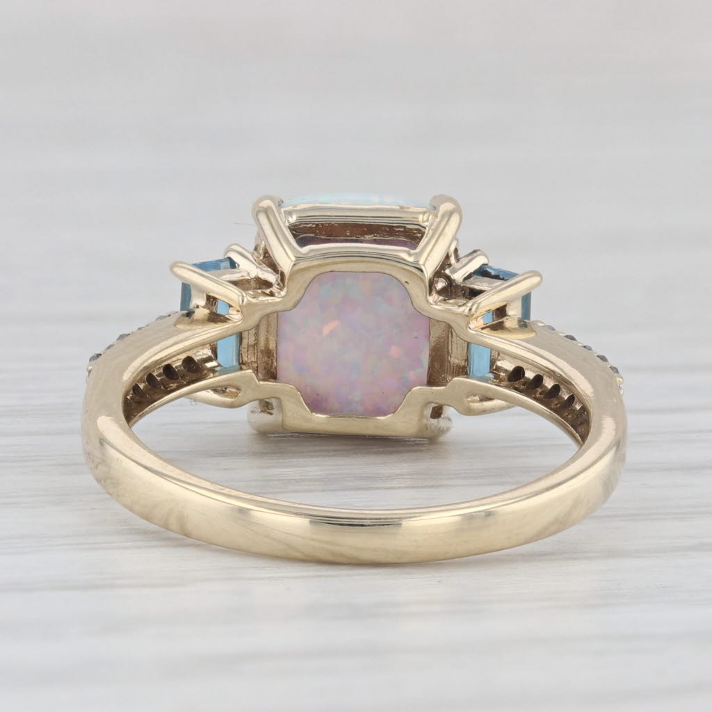 Light Gray Lab Created Opal Blue Topaz Diamond Ring 10k Yellow Gold Size 7