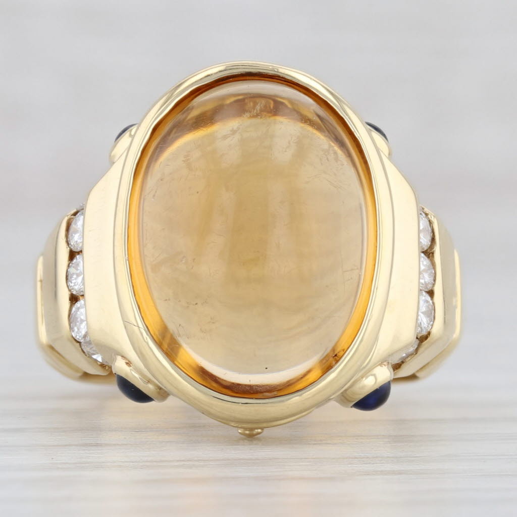 Light Gray 8.55ctw Oval Citrine Sapphire Diamond Ring 18k Yellow Gold Size 6.25