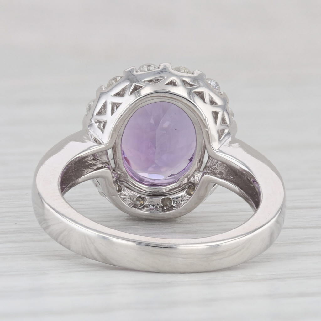 Light Gray 3.35ctw Oval Amethyst Diamond Halo Ring 10k White Gold Size 6