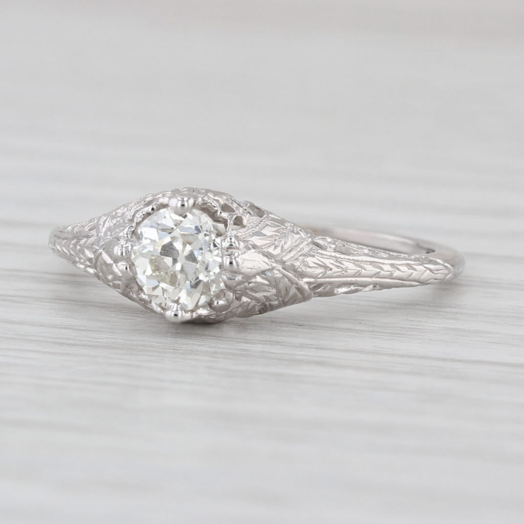 0.63ct Diamond Solitaire Filigree Engagement Ring 18k White Gold Size 8.25