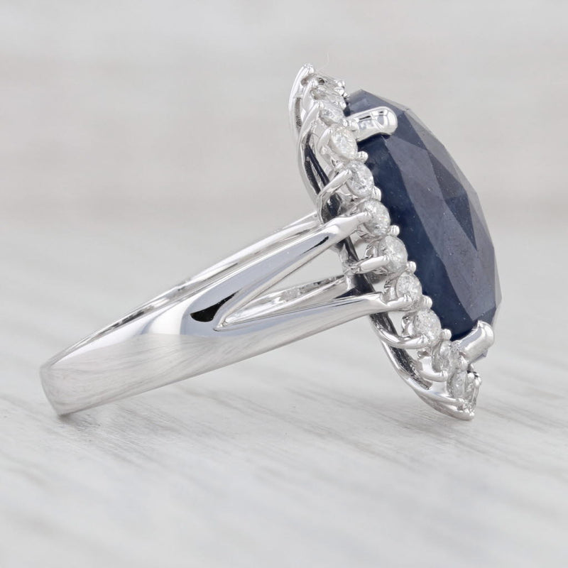 Light Gray Blue Sapphire White Diamond Halo Ring 14k White Gold Size 5.75 Cocktail