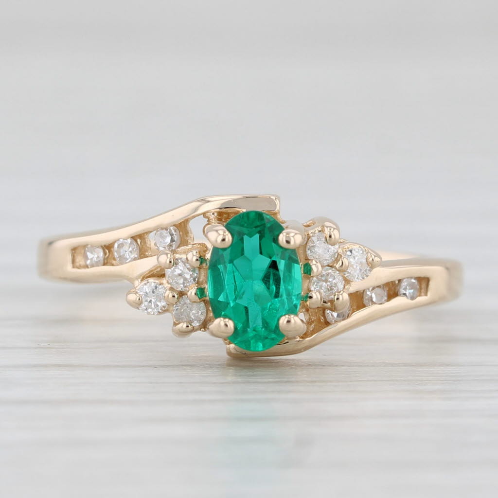 Light Gray 0.47ctw Diamond Lab Created Emerald Ring 14k Yellow Gold Size 6.25