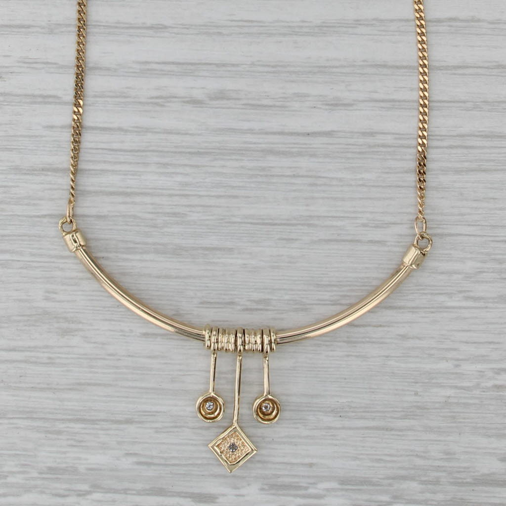 Diamond Drops Contoured Pendant Necklace 14k Yellow Gold 43.25" Curb Chain