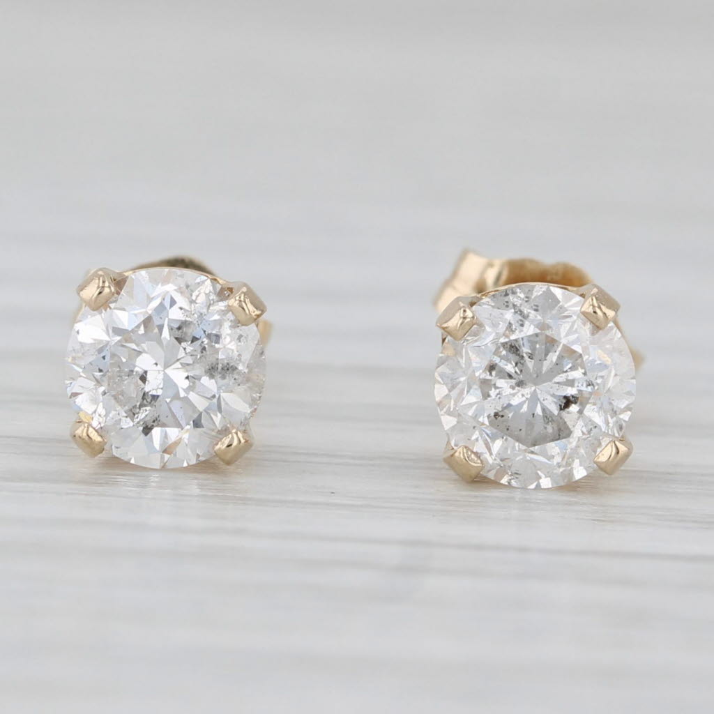 Light Gray 1.47ctw Diamond Round Solitaire Stud Earrings 14k Yellow Gold