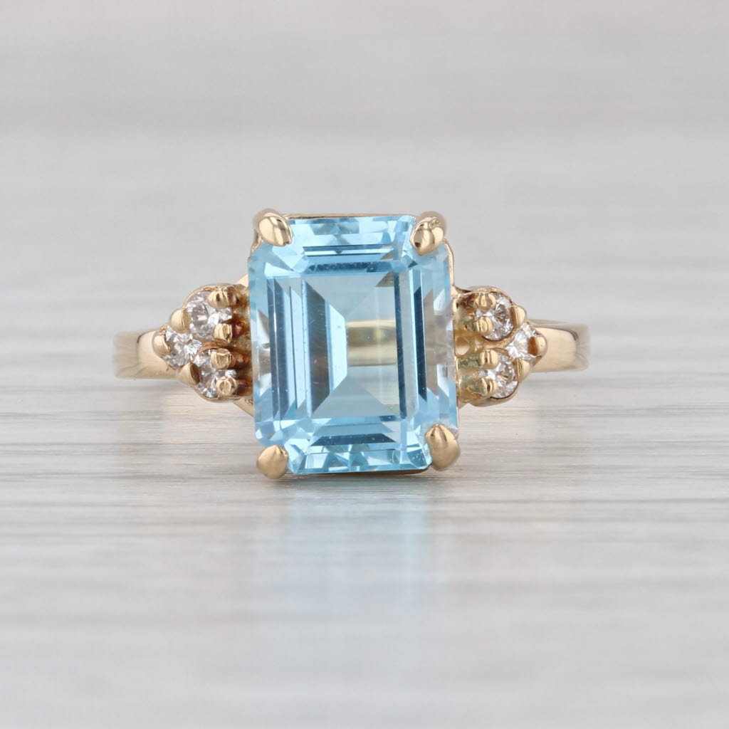 4.50ctw Emerald Cut Blue Topaz Diamond Ring 14k Yellow Gold Size 8