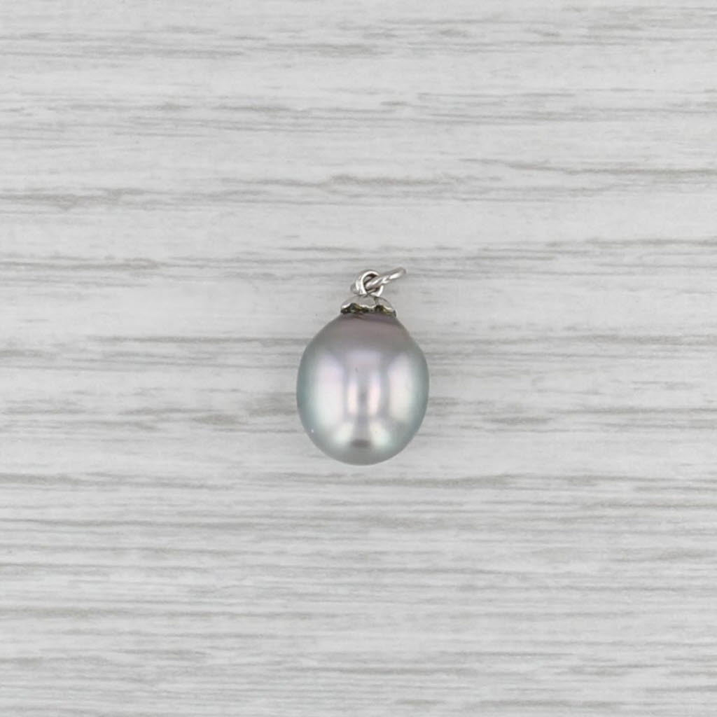 Gray Cultured Saltwater Pearl Teardrop Pendant 14k White Gold Solitaire Charm