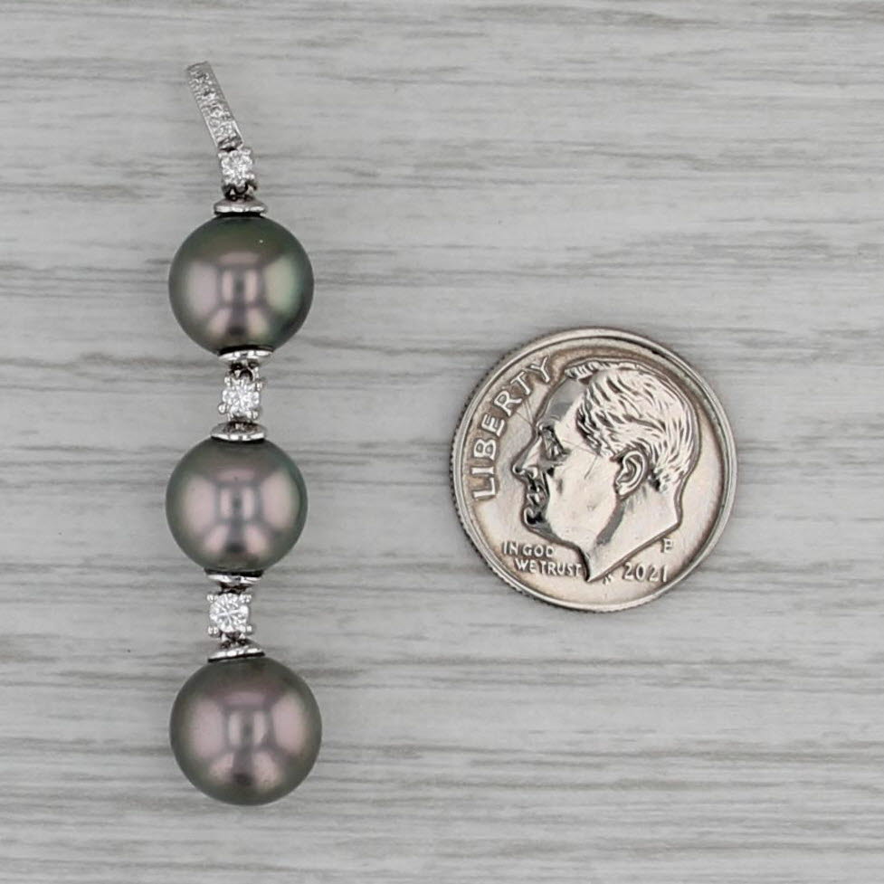 Gray Cultured Pearl 0.13ctw Diamond Pendant 14k White Gold 3-Stone