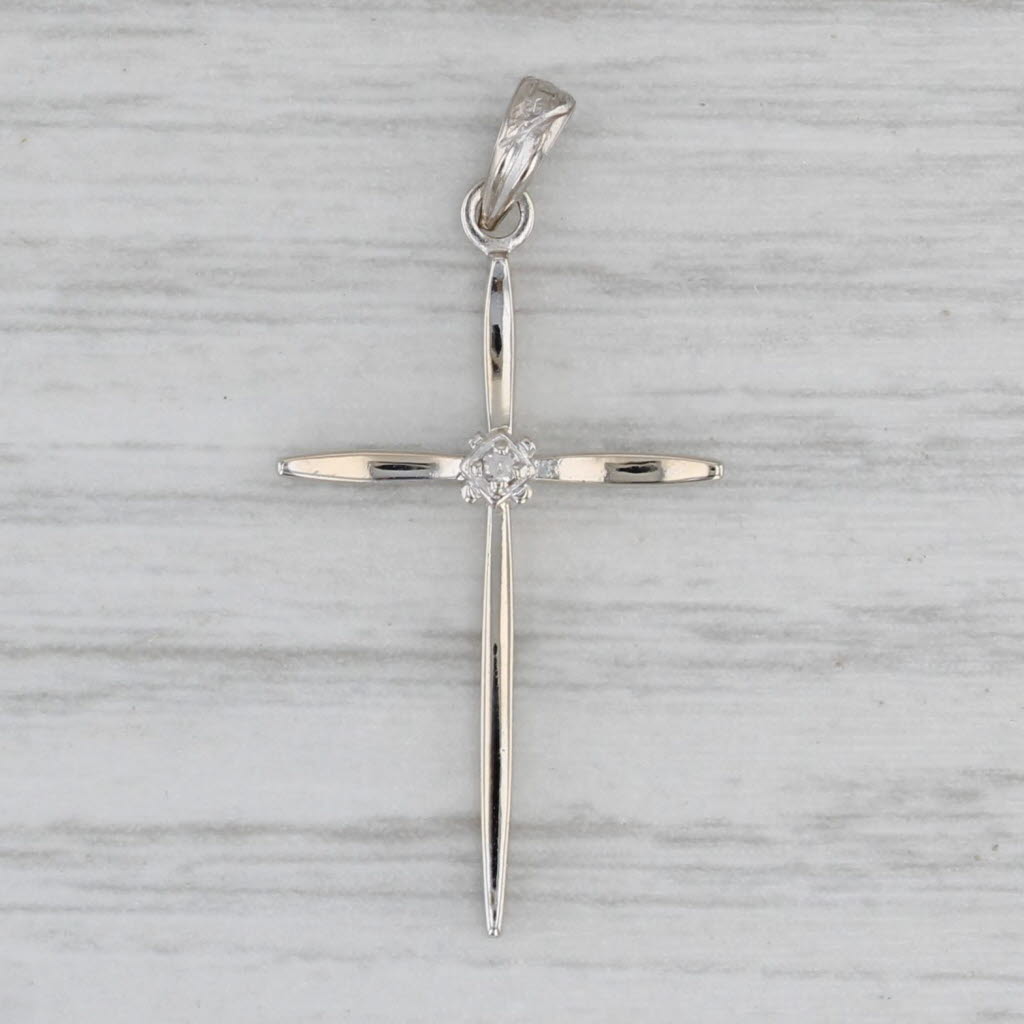 Gray Diamond Solitaire Cross Pendant 14k White Gold