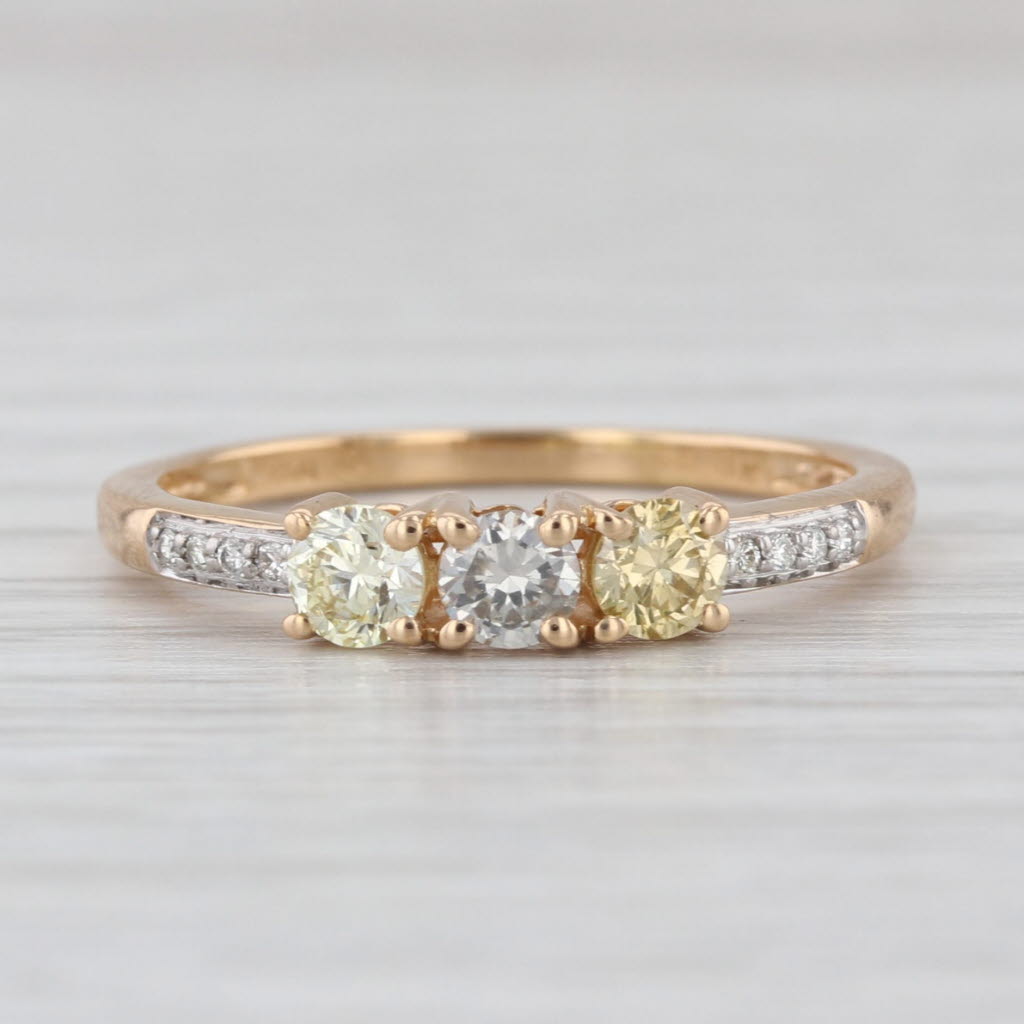 0.55ctw Round Yellow White Diamond 3-Stone Ring 18k Yellow Gold Size 7.25 Cert