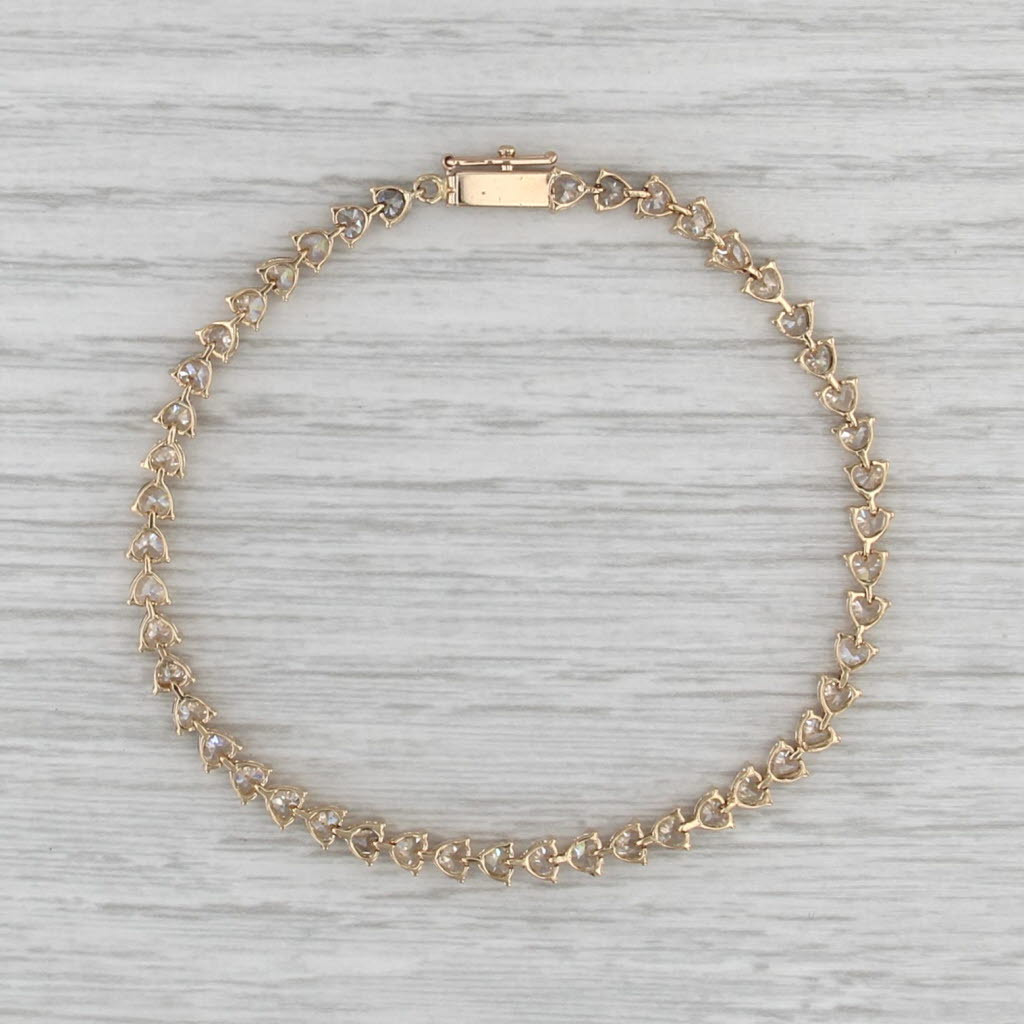 7ctw Heart Cubic Zirconias Tennis Bracelet 14k Yellow Gold 7.25"