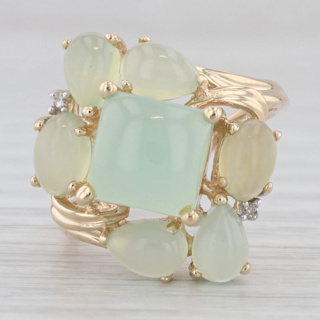 Gray Green Chalcedony Cluster Ring 14k Yellow Gold Size 7 Cocktail