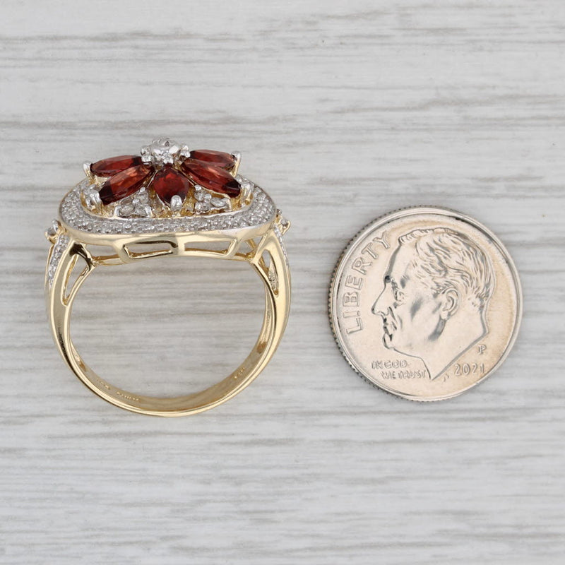 2.03ctw Garnet Flower Diamond Halo Ring 14k White Gold Size 7.75 Cocktail