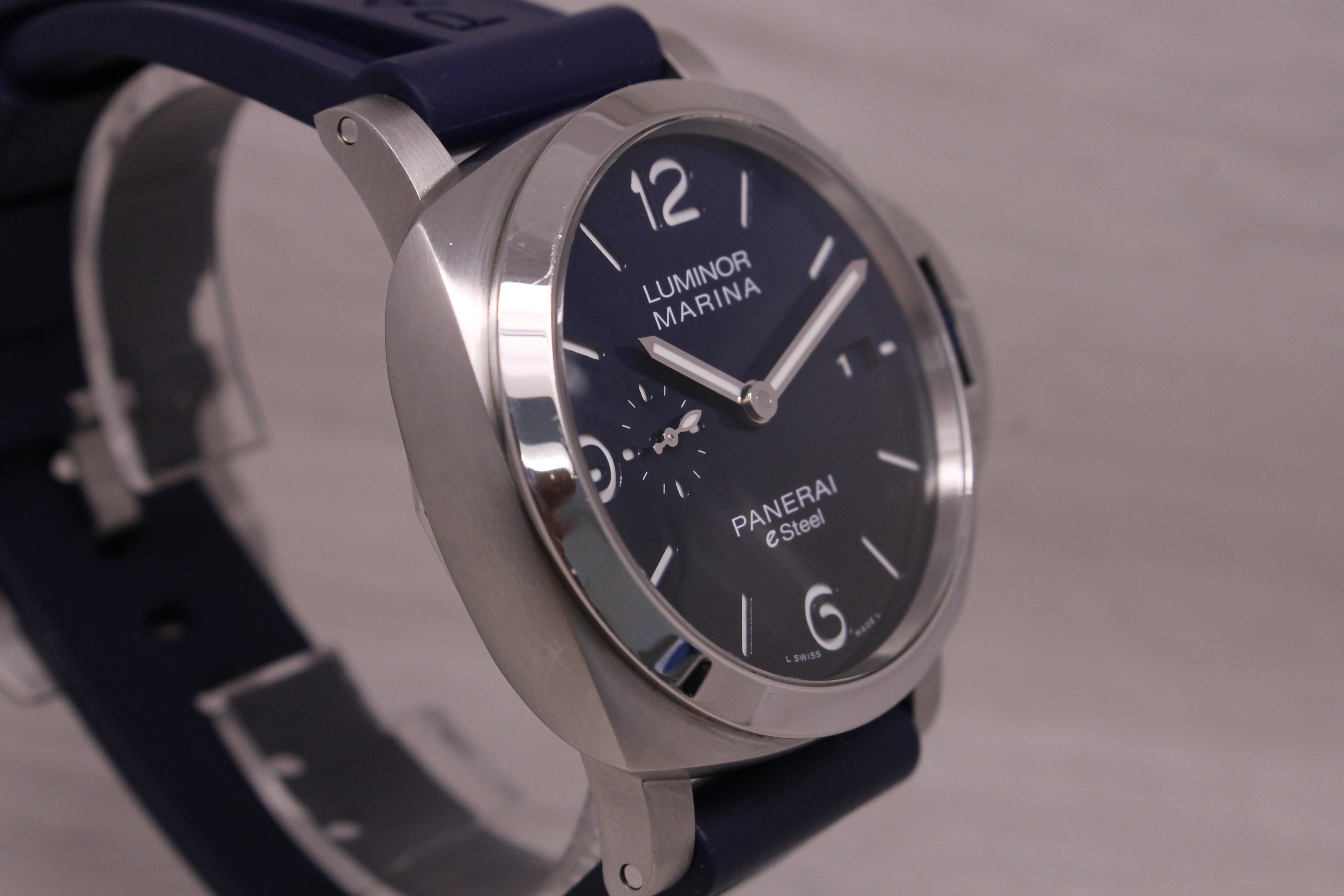 Panerai E-Steel Luminor Marina Blu Profundo Mens Steel Watch w/ Box PAM01157