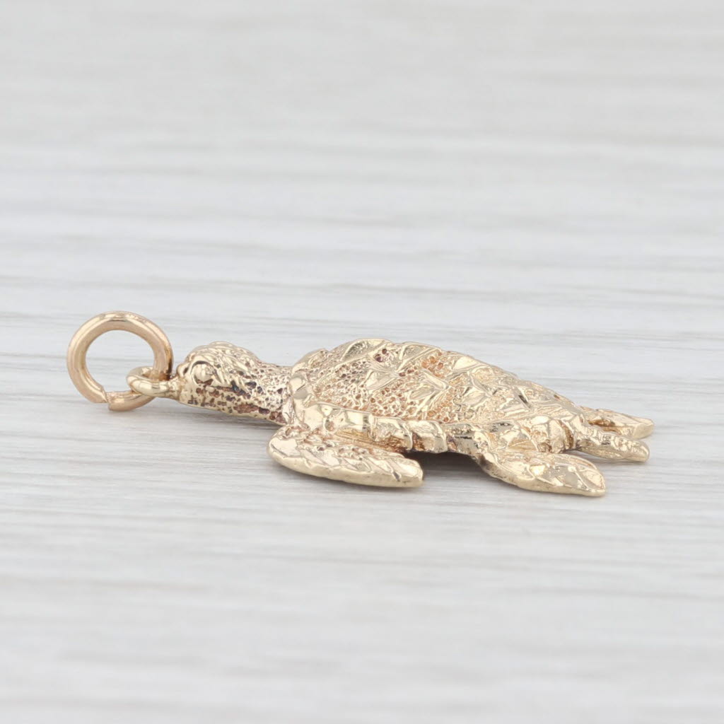 Light Gray Sea Turtle Pendant 14k Yellow Gold Charm Nautical Jewelry