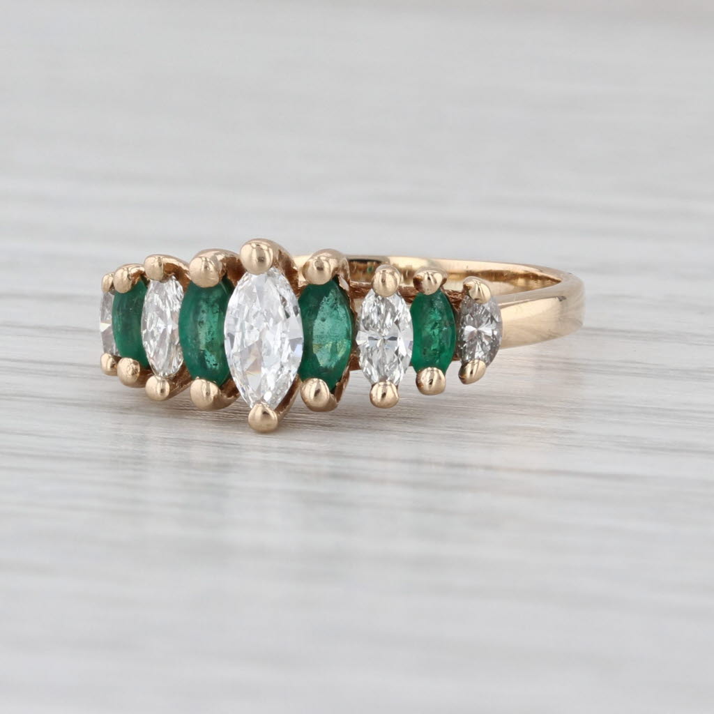 0.91ctw Emerald Diamond Ring 14k Yellow Gold Size 6 Stackable Tiered Rooftop