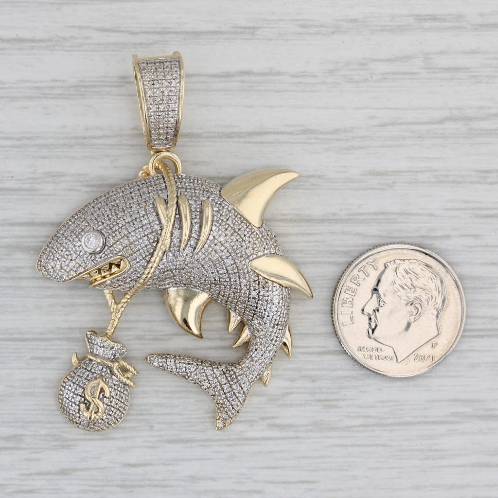 Gray New 1.06ctw Money Loan Shark Pendant 10k Yellow Gold Statement