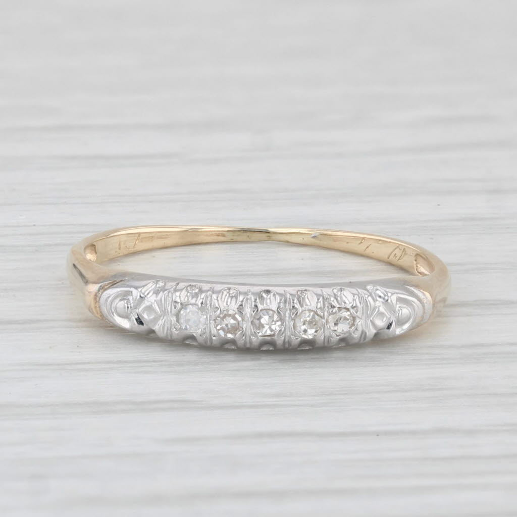 Light Gray Vintage Diamond Wedding Band 14k Yellow Gold Size 5 Stackable Ring