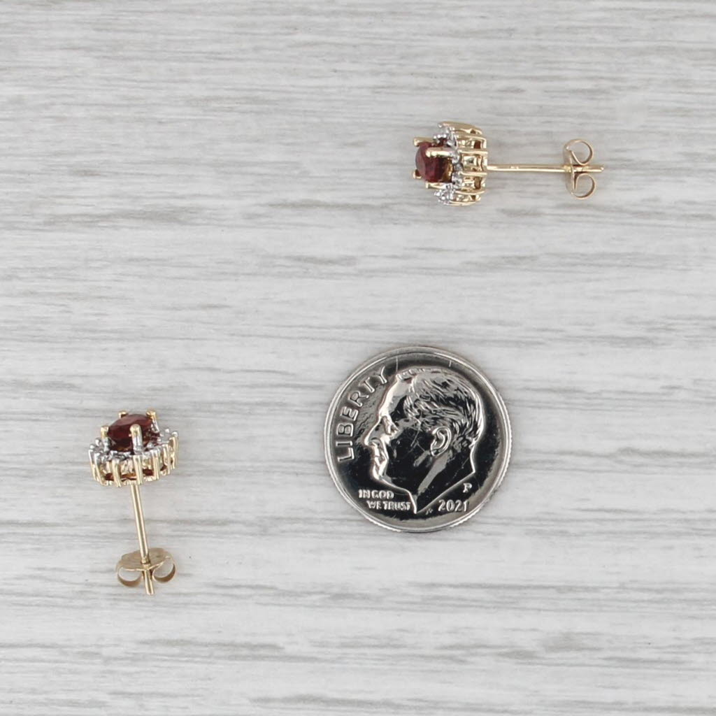 1.12ctw Garnet Diamond Halo Stud Earrings 14k Yellow Gold Studs