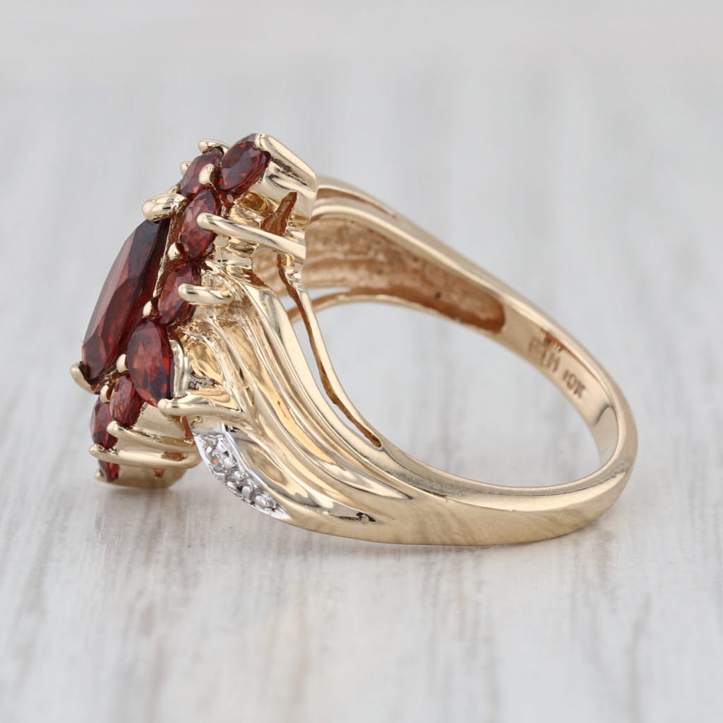 3.20ctw Garnet Halo Cocktail Ring 10k Yellow Gold Size 6.5 Bypass